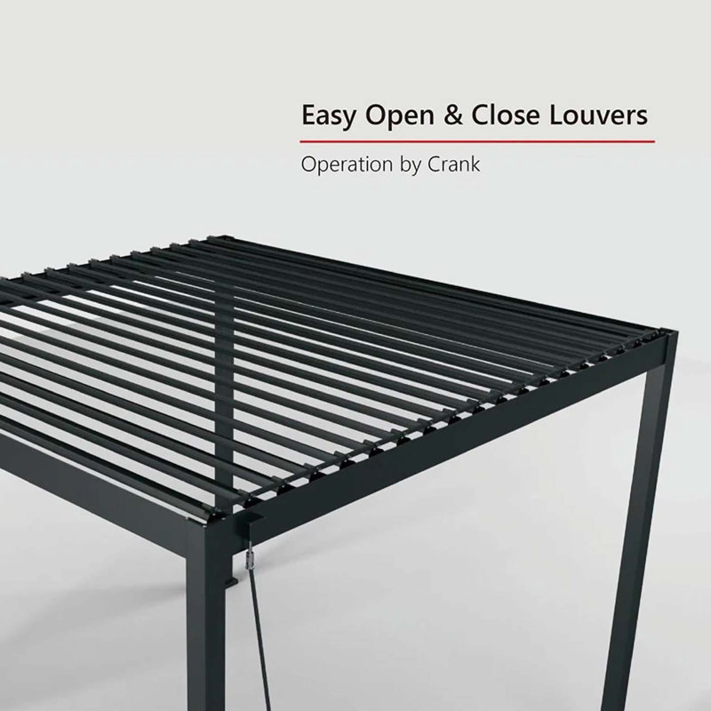 Charcoal Aluminum Frame Pergola with Adjustable Louver Roof, 10x12 ft