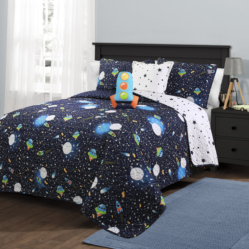 Ensemble de courtepointe réversible Universe, Courtepointe pour lit double + 2 taies décorative