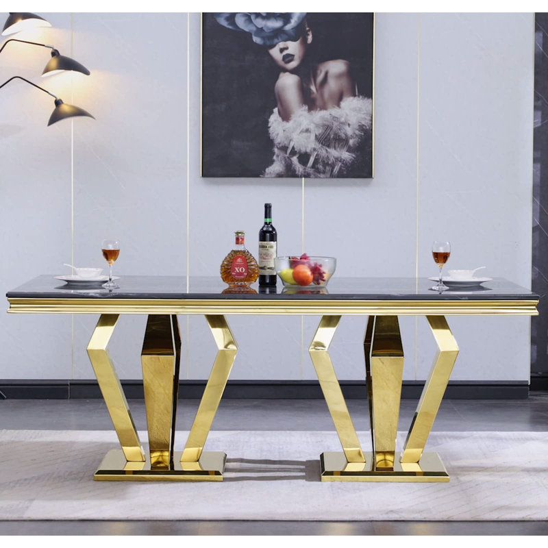 Table de salle à manger de luxe, Noir, Or