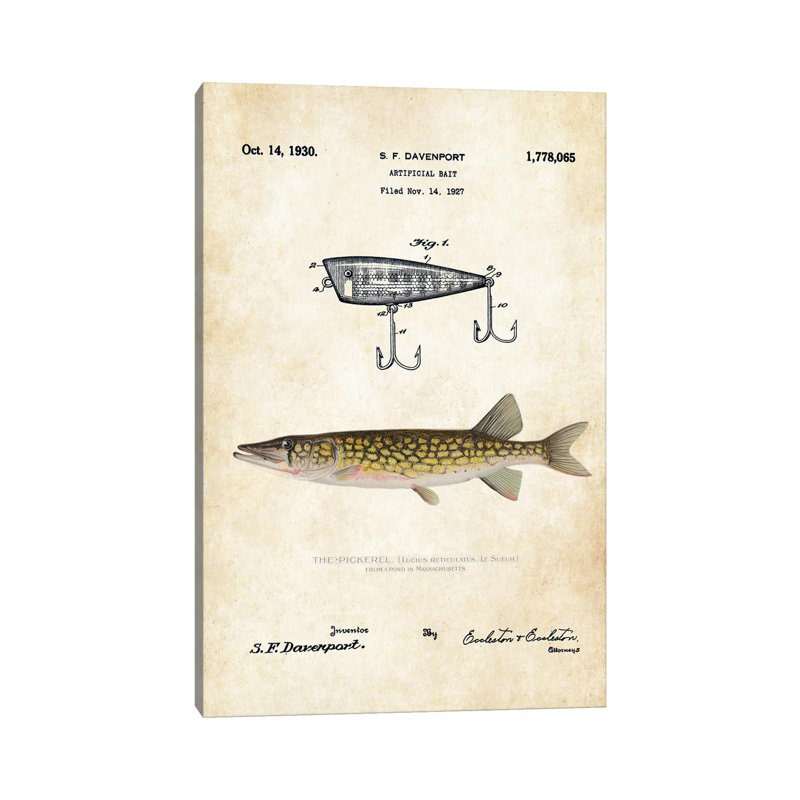 " Pickerel Fishing Lure " by Patent77, 12" H x 8" W x 0.75" D