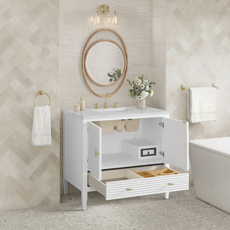 Myrrin 36'' W Single Vanity, Bright White, Ethereal Noctis, 8" Widespread