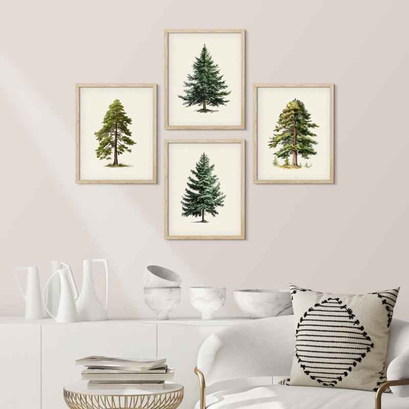 Arbre de Noël, pin, art, gros plan, impression encadrée sur papier, 4 pièces, Naturel, H 16 po x l 12 po