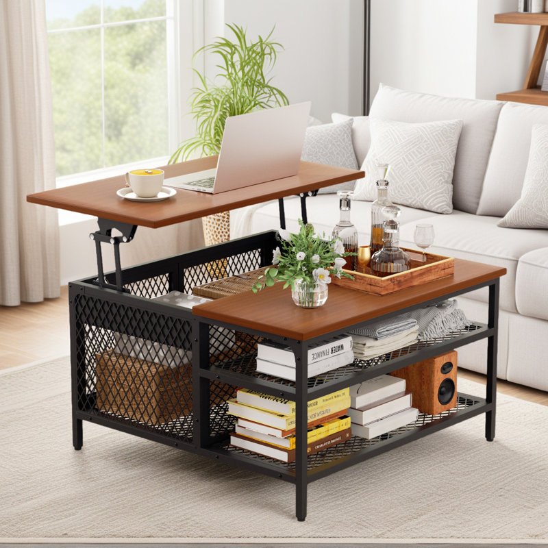Table basse à plateau relevable de 31,5 po avec rangement, finition noire et noyer