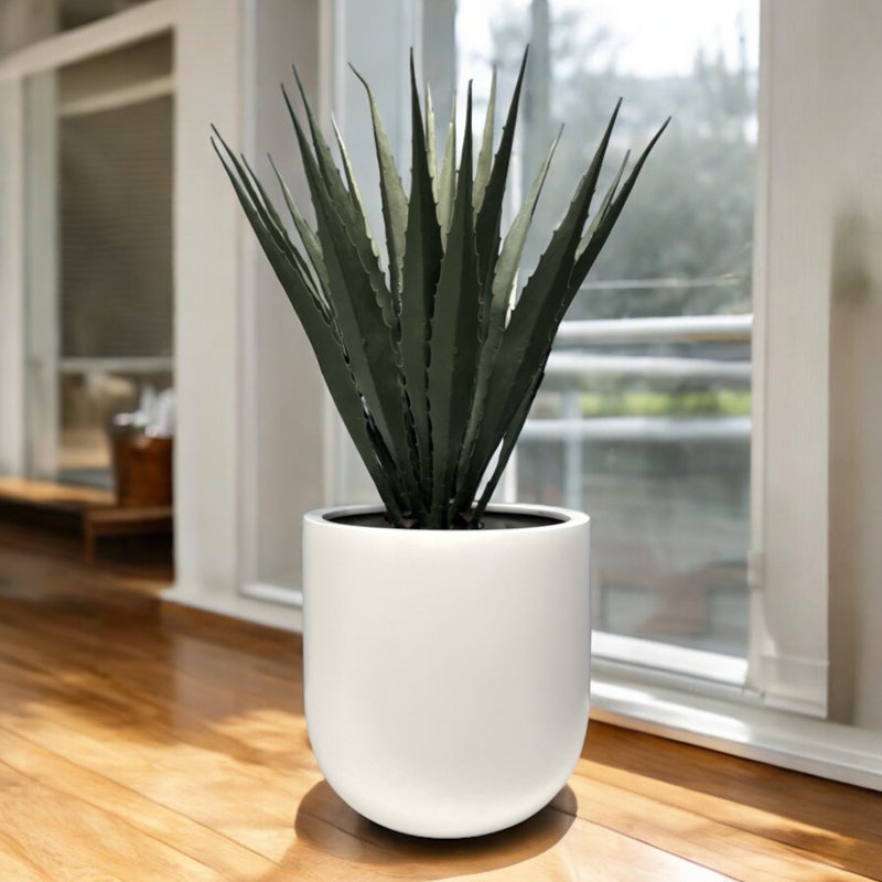 Fiberglass Round Planter 15.75'' H X 15.75'' W X 15.75'' D, White, 15.75" H x15.75" W x 15.75" D