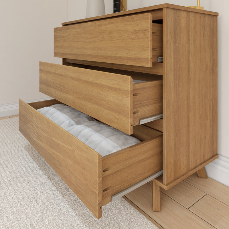 Brubaker Scandinavian 3-Drawer Dresser, Pecan