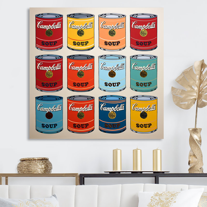 Pop Art Soup Collage II - Milk, reproduction d'art encadrée, Toile tendue, H 16 po x l 16 po x P 1 po