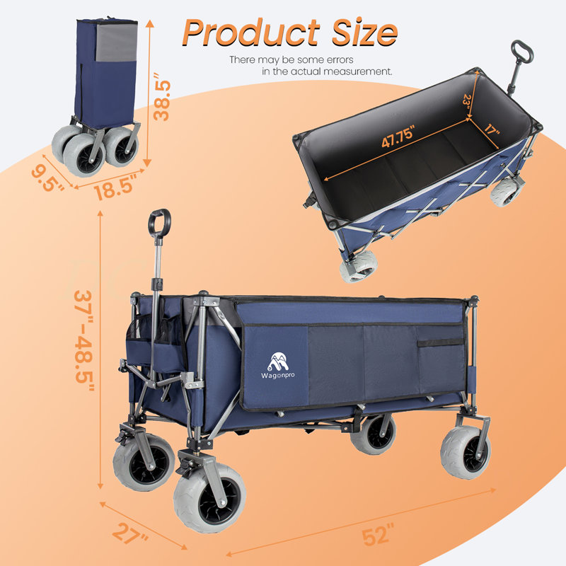 Chariot utilitaire pliable robuste de 52 pouces, 560Lbs, cadre ultra-stable breveté, pliable 1: 6, peu encombrant, portable et pliable pour la plage, le sport et le jardin