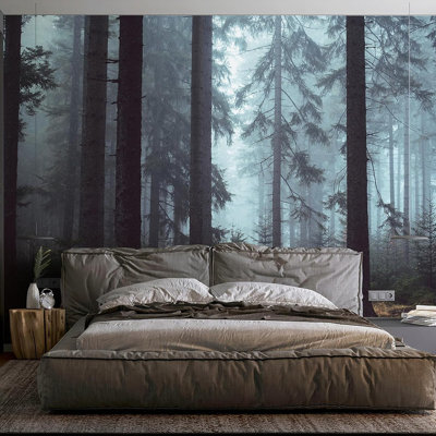 Forest Wall Mural Woodland Wallpaper Mural 148" Wx 98" H Foggy L...