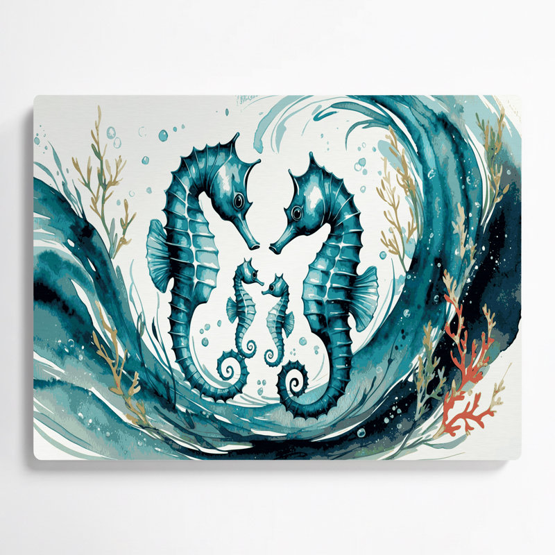 «Coastal Seahorse Family», art mural en métal vert, H 11 po x l 14 po