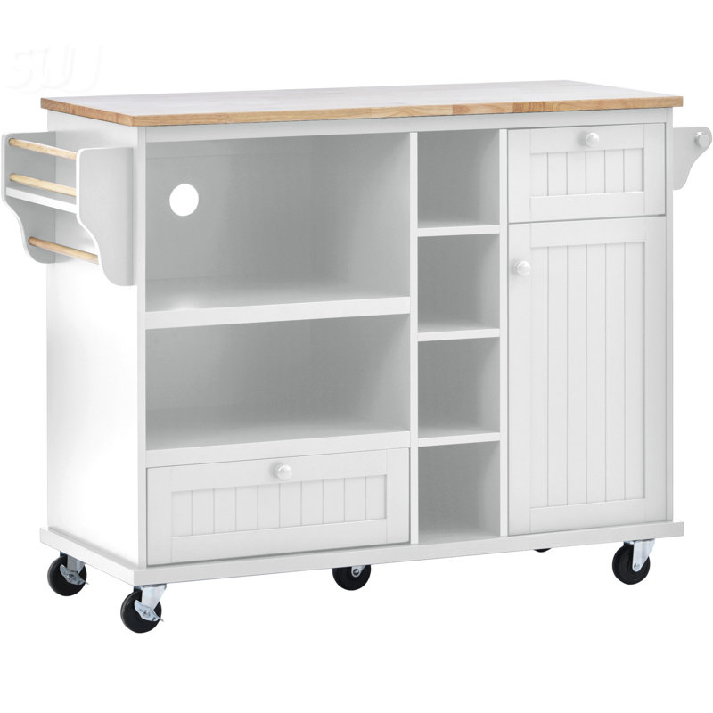 Chariot pour îlot de cuisine avec armoire de rangement, espace pour micro-ondes et deux roulettes verrouillables pour une mobilité et une organisation accrues