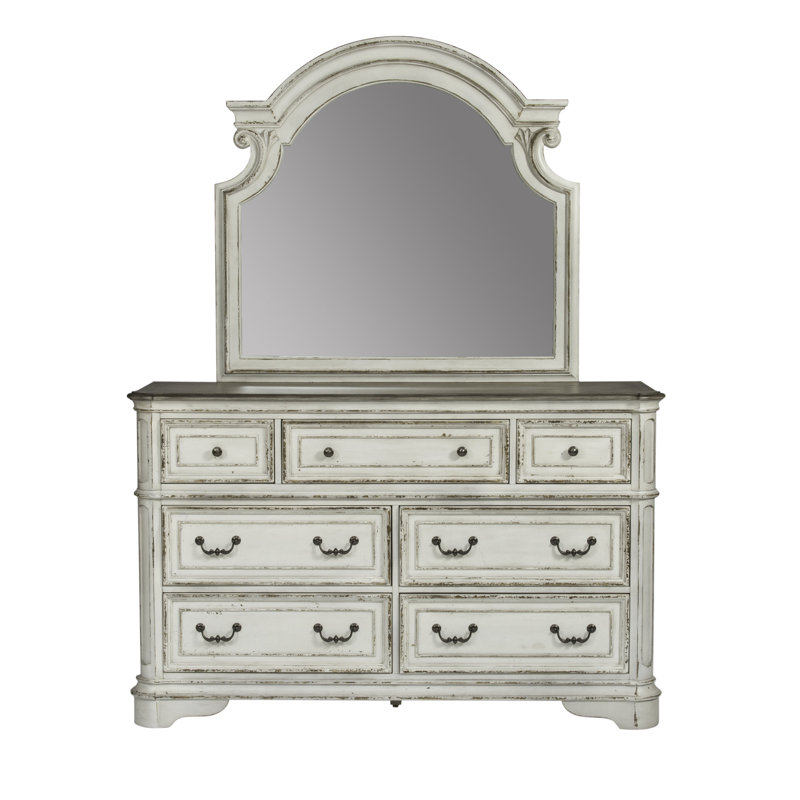 Ensemble de lit, commode et miroir rembourrés Colchester, Très grand lit, Brun, 6 Pcs: Bed, Dresser, Chest, Mirror, NS, Slats