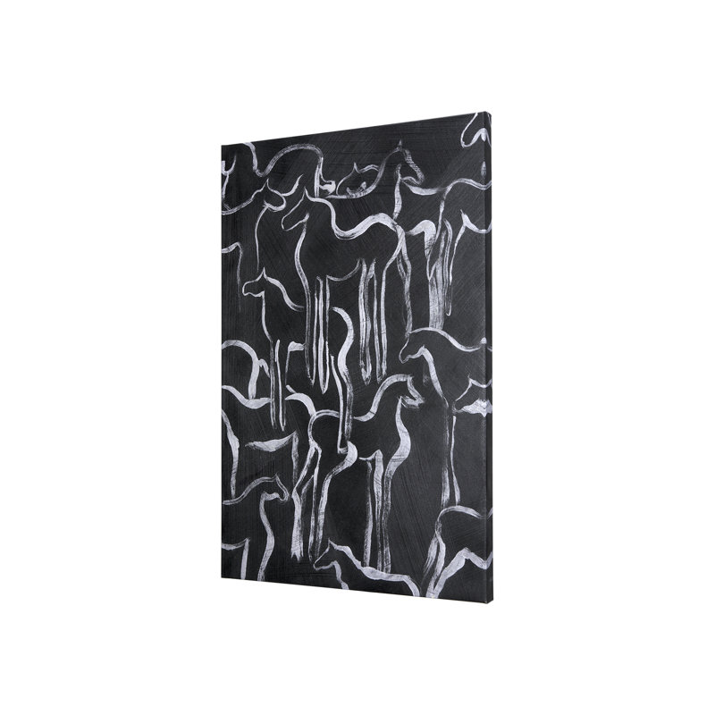 Toile texturée embelli à la main Horse Herd II a, H 45 po x l 30 po x P 1,5 po