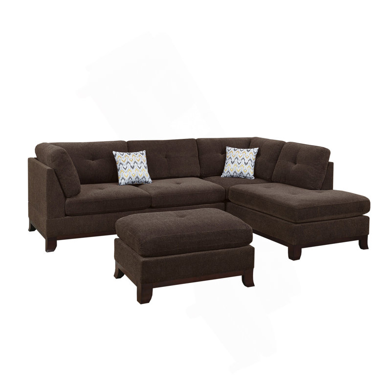 Canapé modulaire réversible en chenille avec repose-pieds, café foncé
