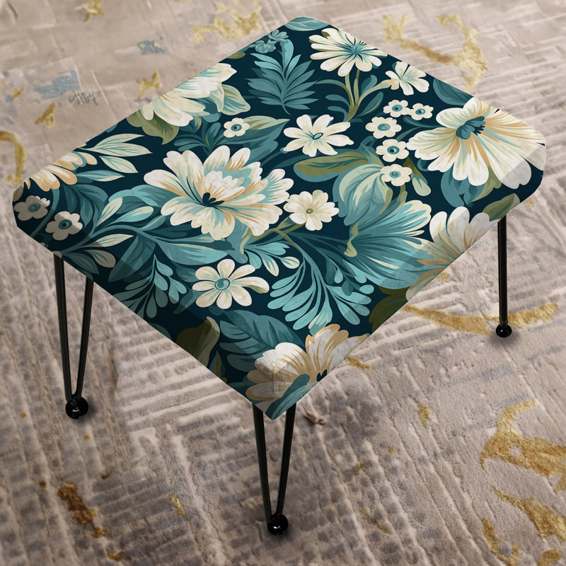 White And Light Green Bohemian Damask Harmony - Damask Rectangle Ottoman