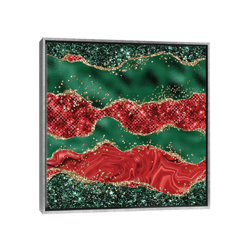 «Christmas Glitter Agate Texture VI», reproduction d'art sur toile encadrée, H 26 po x l 26 po, Argent argent