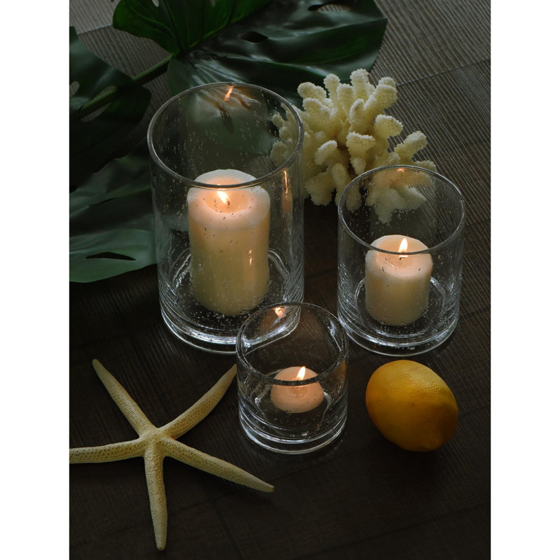 Glass Candle Holders Set Of 3, Cylinder Vases For Rustic Table Centerpieces, Clear