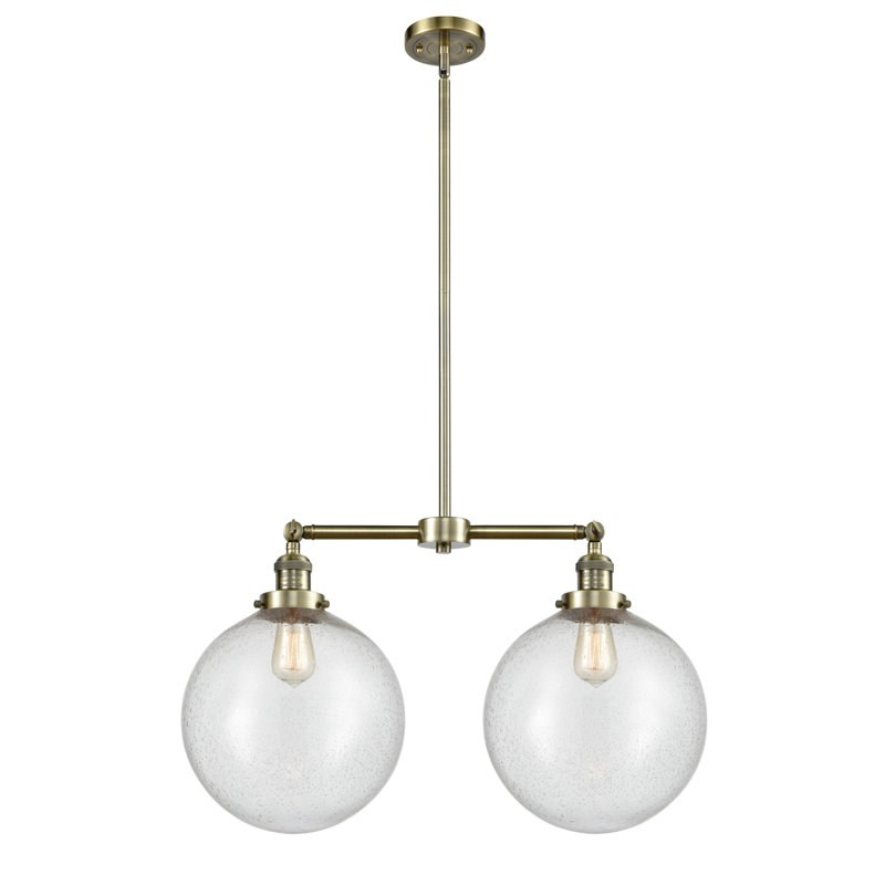 Luminaire suspendu linéaire à 2 lumières pour îlot de cuisine, Laiton antique, Transparent