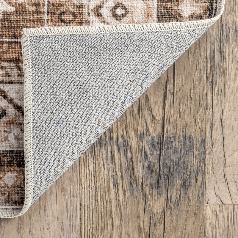  Jessamine Geometric Machine Washable Beige/Brown Area Rug, Rectangle 3' x 5'