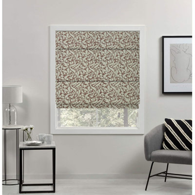 Elegant Floral Handmade Block Print Linen Roman Shade for Window Treatment, 100% Blackout Corded Blinds for French Door, Red, Kitchen, Room Darkening, Forest