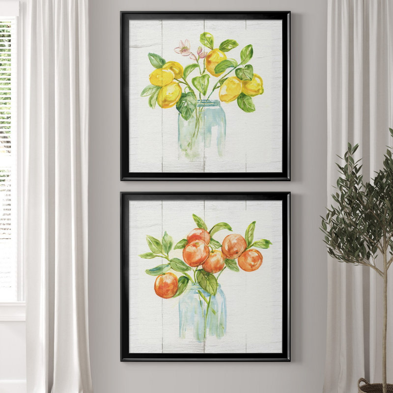 Branches de citron - ensemble de 2 impressions, H 17,5 po x l 35 po x P 1,5 po, Pas de tapis, Toile encadrée noire