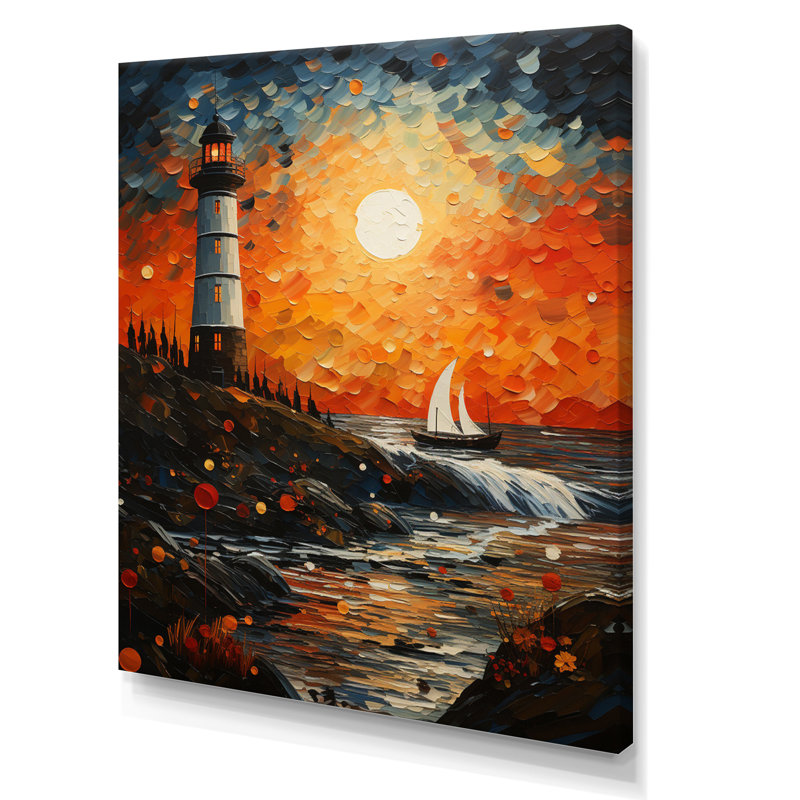Phare d'Ikram - guidant le pointillisme V - reproduction sur toile, H 40 po x l 30 po x P 1,5 po, Toile tendue