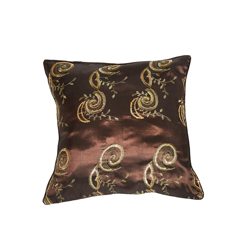  Housse de coussin brodée à paillettes brodées, Brun