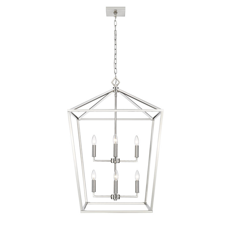 8 - Light Dimmable Lantern Geometric Chandelier, Silver