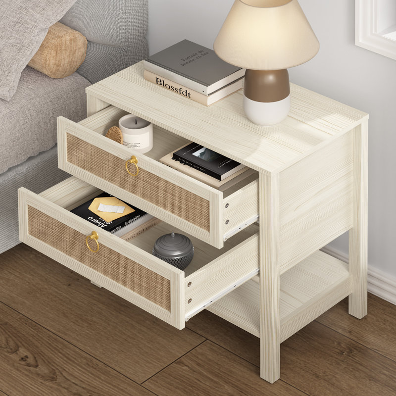 Ensemble de chambre à coucher 3 pièces Boho, Chêne blanc crème
