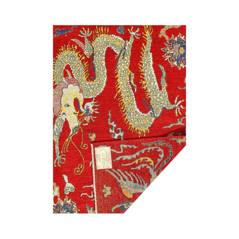 Tapis unique en laine 4 pi x 6 pi Delacruz - rouge, bleu, jaune