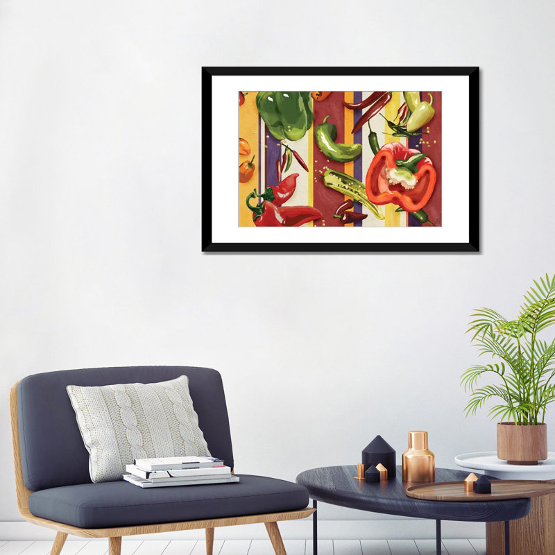 Sarape Peppers II - reproduction d'art murale - papier d'art encadré, H 24 po x l 32 po, Noir