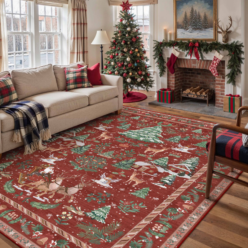 Celie Washable Christmas Area Rug For Living Room With Non-Slip, Rectangle 9' x 12'