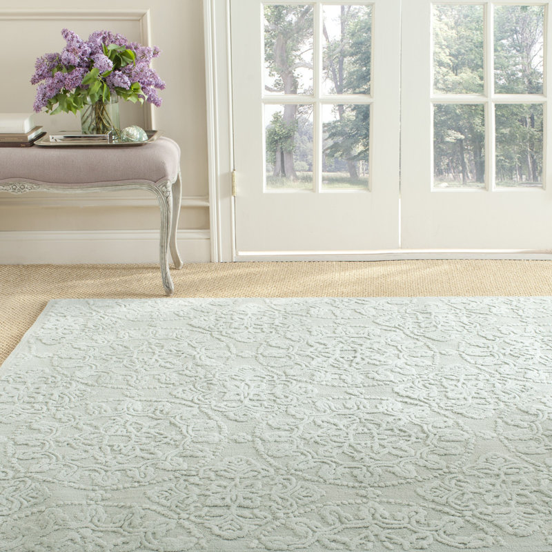 Tapis bleu en coton touffeté à la main Terazza, Rectangle 9 pi 6 po x 13 pi 6 po