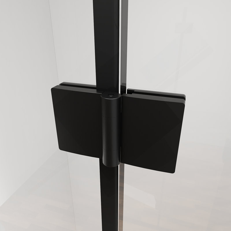 Porte de douche pliante pivotante semi-sans cadre à charnières l 34 po x H 72 po, verre trempé 1/4 po (6 mm), panneau pliable pour salle de bain, installation réversible, noir mat