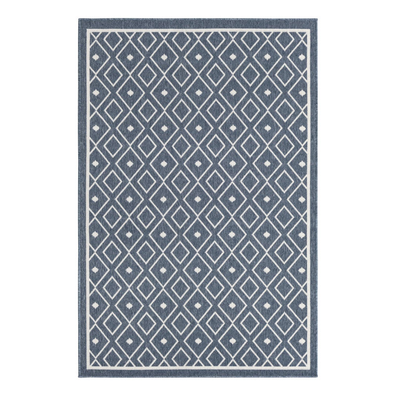Tapis intérieur / extérieur à motif géométrique bleu marine, Rectangle 4 pi x 6 pi