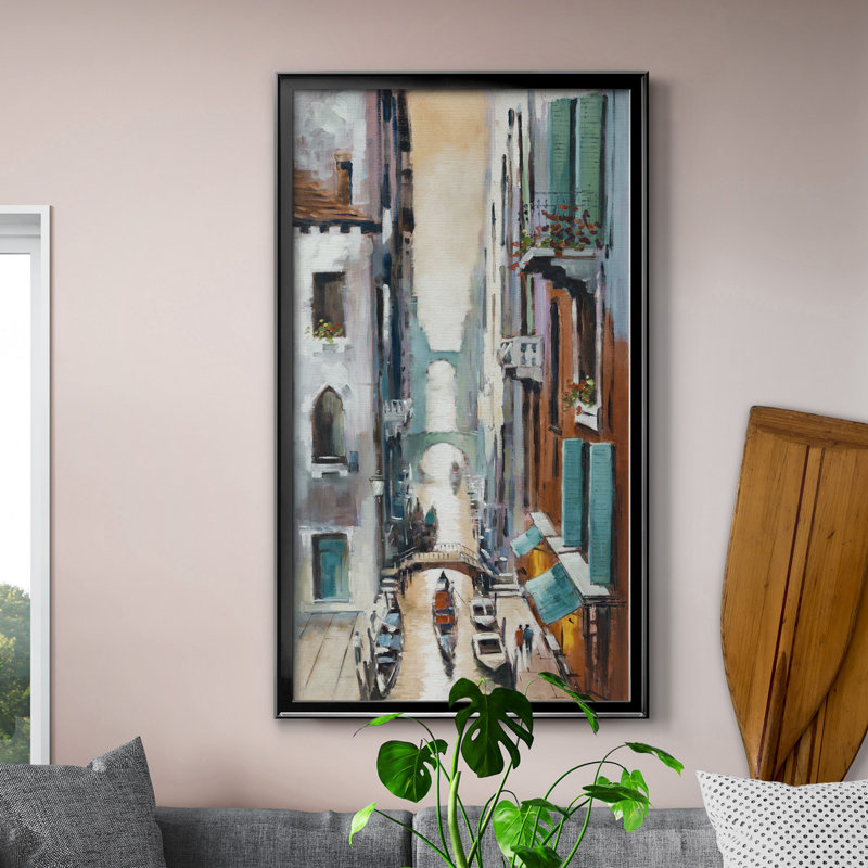 Canal View I - Peinture sur toile encadrée, H 22,5 po x l 42,5 po x P 1,5 po, Cadre noir