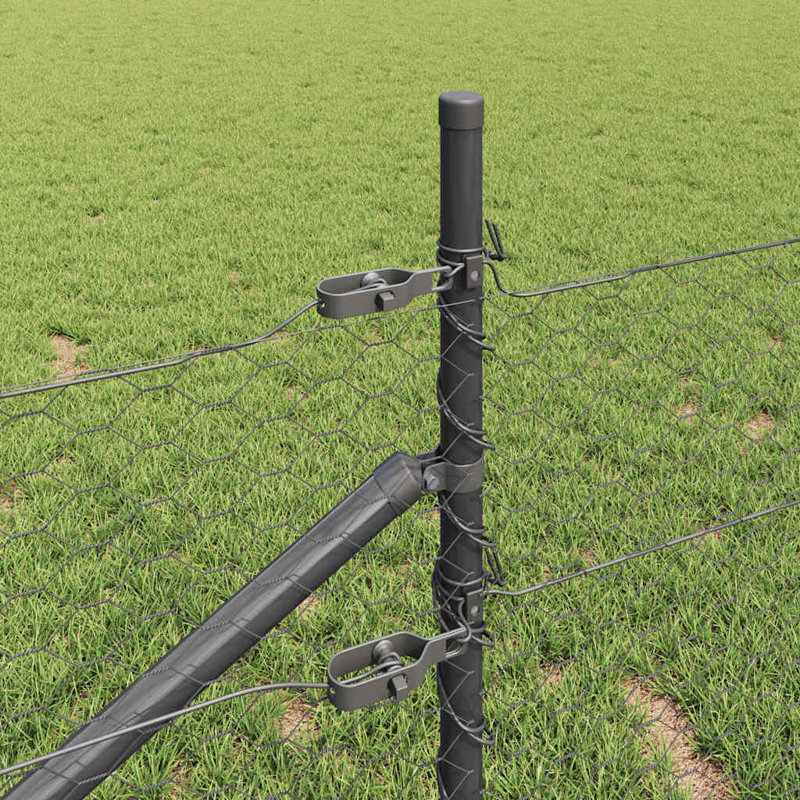 Vidaxl Fence With Posts PVC-Coated Steel, Grey, 80cm H x 2500cm W x 3.2cm D