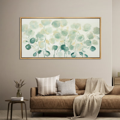 Soft Green Botanical Bloom Framed Canvas - Watercolor Floral Abstraction