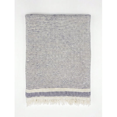 Deep Turquoise Striped Edge Turkish Cotton Bath Towel