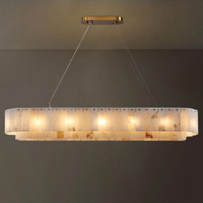 Monzerat 14 - Light Rectangular Alabaster Kitchen Island Chandeliers(Bulbs Included)