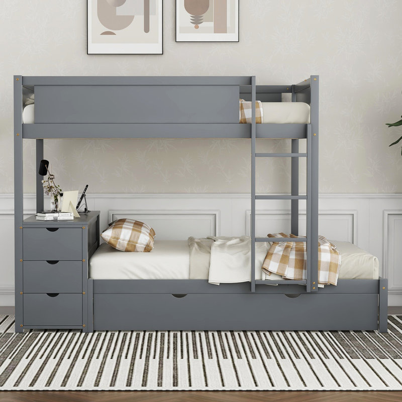 Lit superposé simple avec bureau, rangement, lit gigogne et gris pour un rangement stylisé - Space Efficient Living Solution