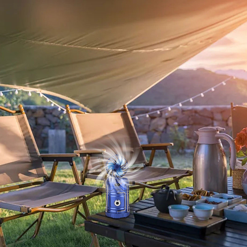 Lampe de poche à énergie solaire pour camping et ventilateur d'extérieur, Blue