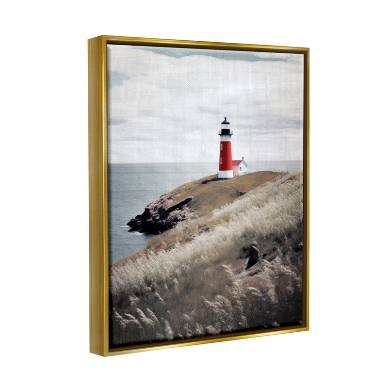 «Red Lighthouse Landscape» par Ray Powers, reproduction encadrée sur toile, Cadre flottant métallique doré, H 20 po x l 16 po