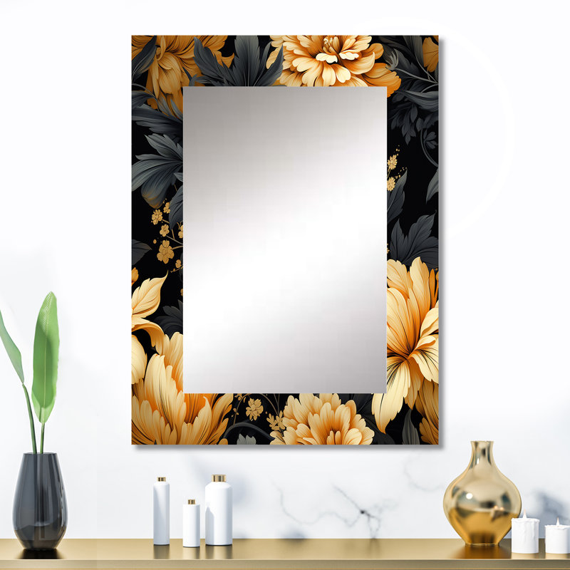 Ardane Yellow Hydrangea Flower  Damask Dream - damask  Unique Wall Mirror, Boho Mirror, Printed Metal Art, 32" x 24"