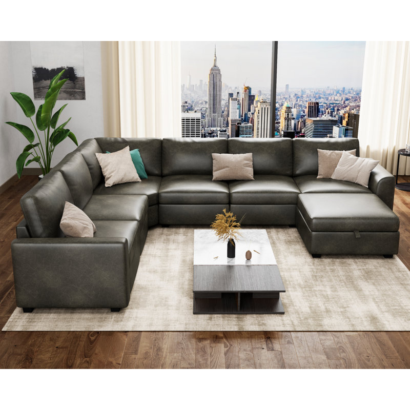 114'' Modular Sectional Sofa With Ottoman
