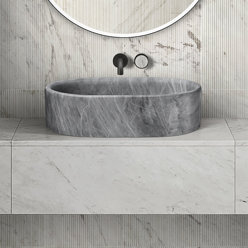 Carrara Gray Natural Marble Bathroom Vessel Sink, Gray