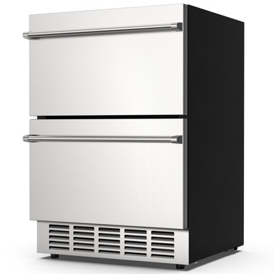 24" Undercounter Double Drawer Beverage Refrigerator, 98 Can Capacity Cooler with Quiet 38dB Operation