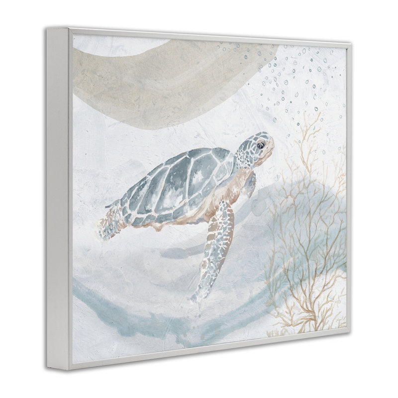 Tortue, aquarelle de style giclée par Patricia Pinto, Giclée encadrée blanc bord de mer, H 11 po x l 14 po