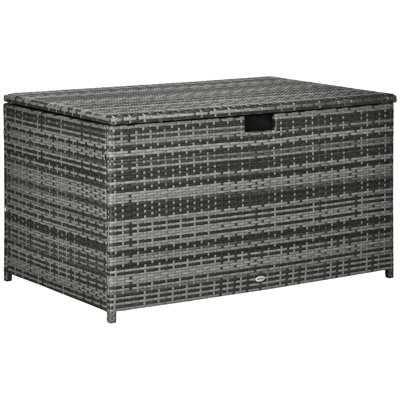 Outsunny 113 Gallon Deck Box, Rattan Outdoor Storage Box, Waterproof Storage Container For Indoor, Patio Furniture Cushions, Pool Toys, Garden Tools