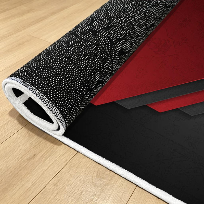 Red Black Stripes Geometric Flyer Elegant Modern Digital Shiny Stripe Machine Washable Indoor Area Rug, Rectangle 71" x 98"