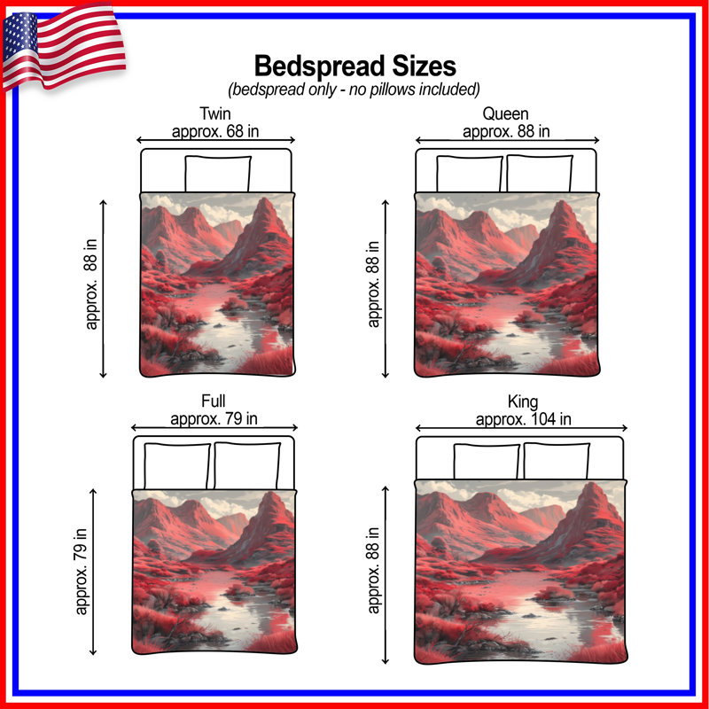 Red Mountain Landscape Quilted Bedspread All Sizes, Twin